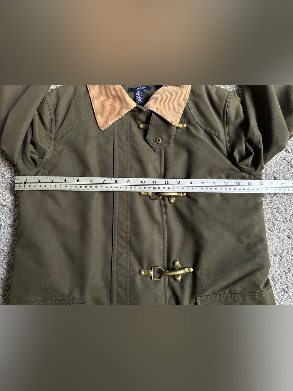 Chaps Olive Green Field Jacket with Tan Corduroy Collar - Picture 8 of 9